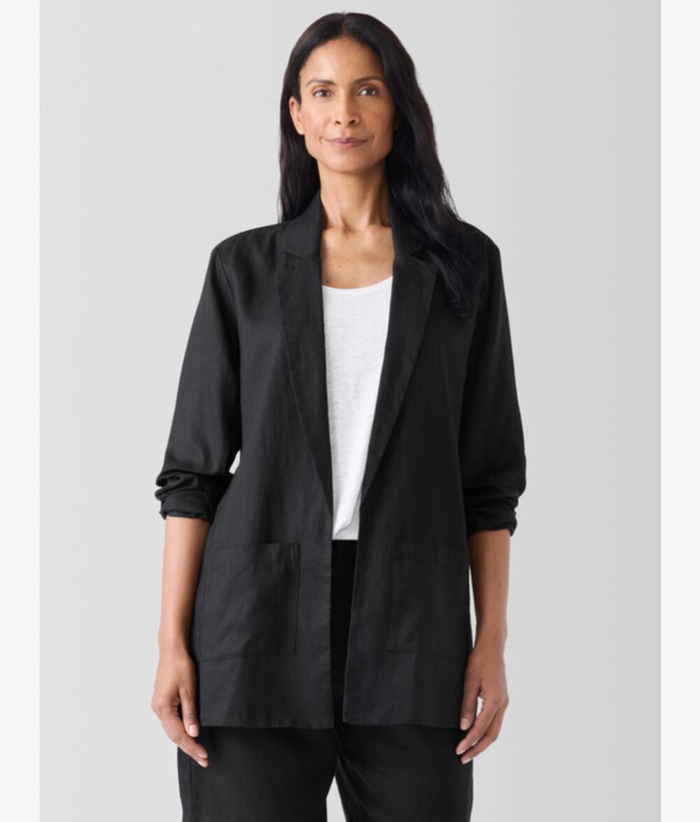 Eileen Fisher Organic Linen Long Blazer PL Black Lagenlook Old Money Minimalist